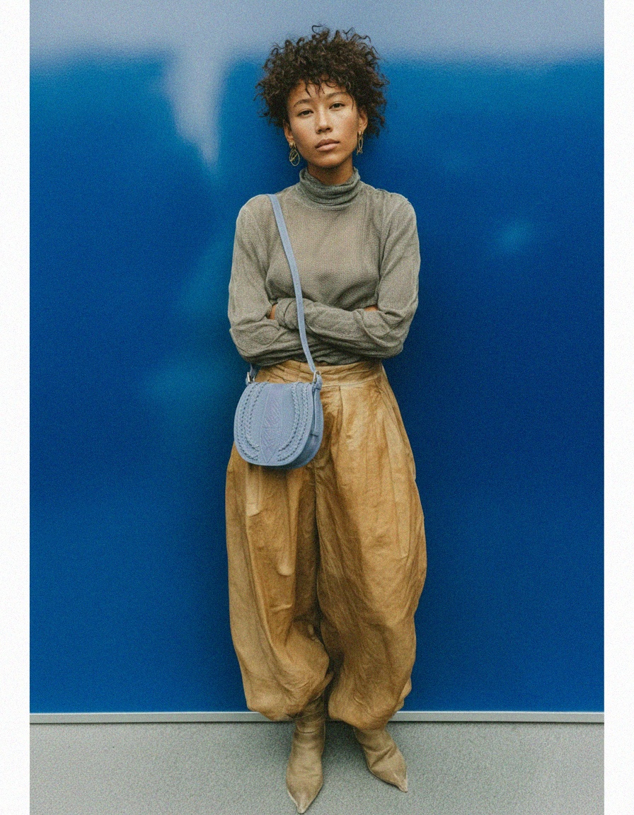 Stylish Blue Suede Saddle Bag with Braided Details zdjęcie 2