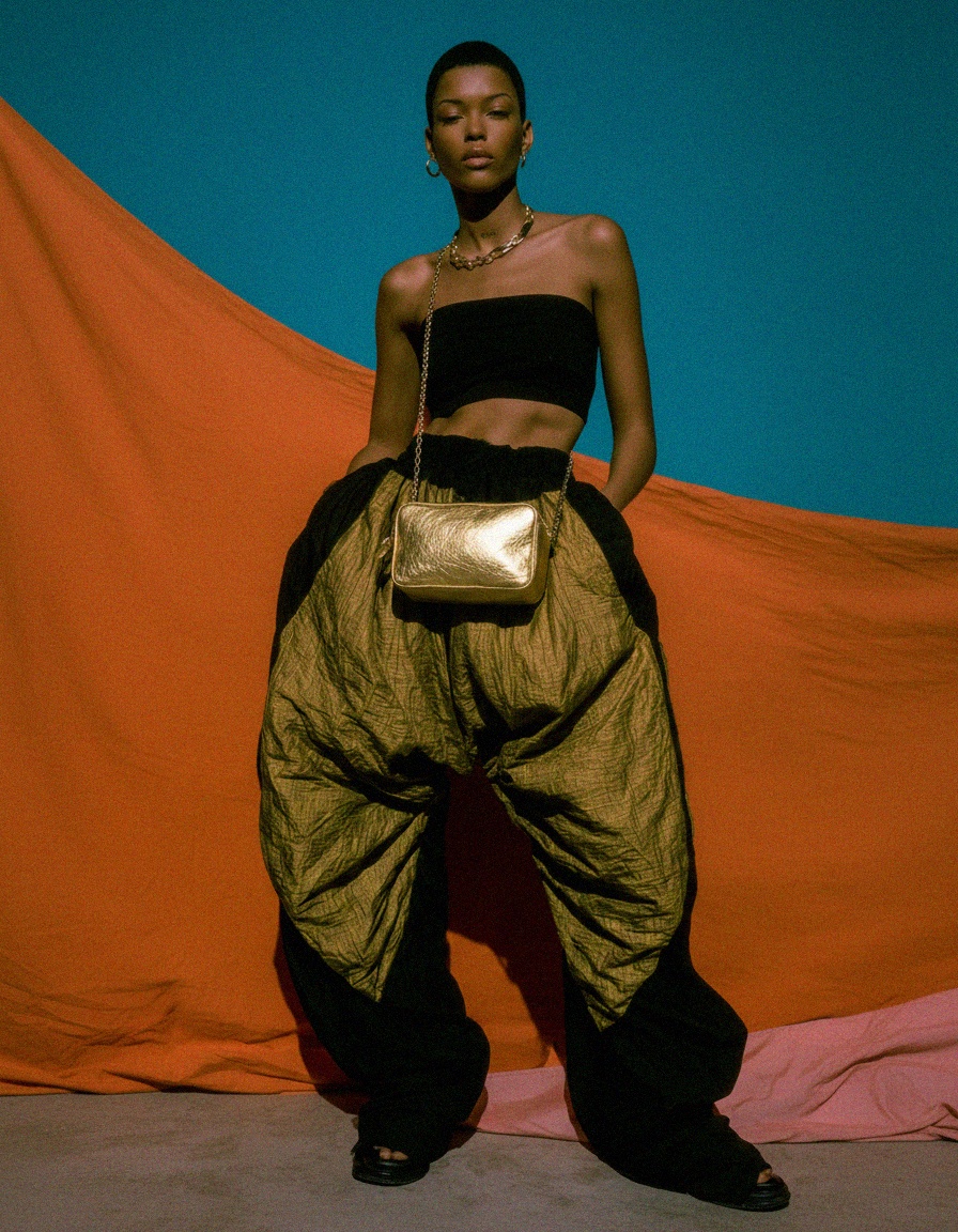 Shimmering Gold Metallic Zipper Pouch Bag with Chain zdjęcie 4
