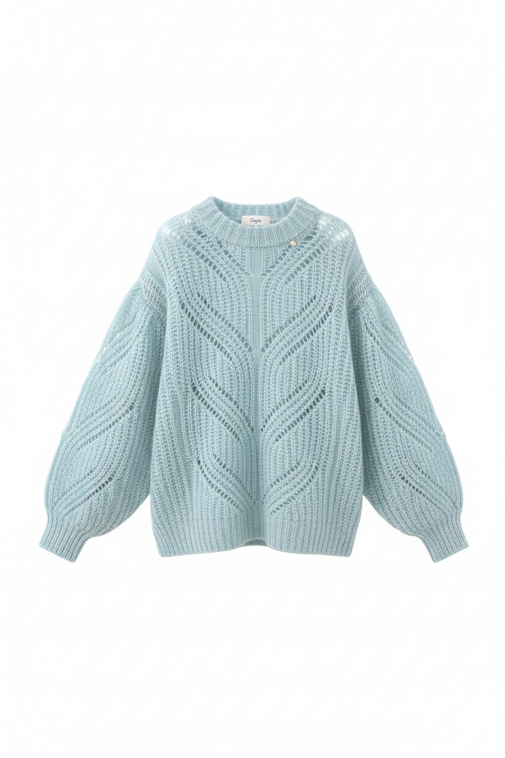 Oversized Light Blue Open-Knit Sweater with Balloon Sleeves zdjęcie 1