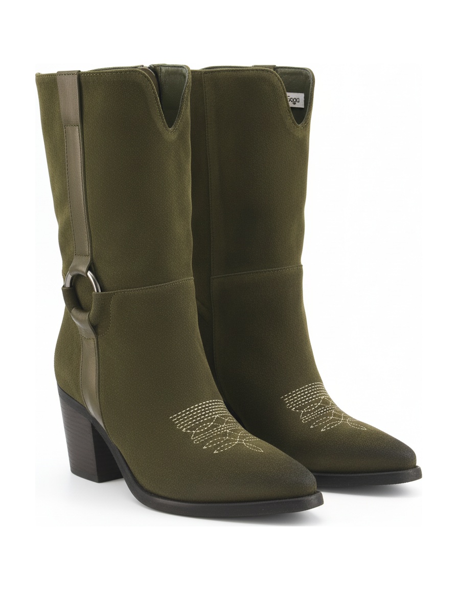Green Suede Western Ankle Boots with Block Heel zdjęcie 1