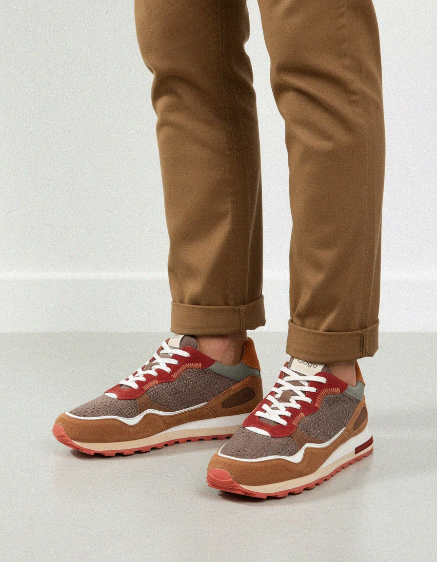 Brown Suede & Woven Panel Casual Sneakers zdjęcie 2