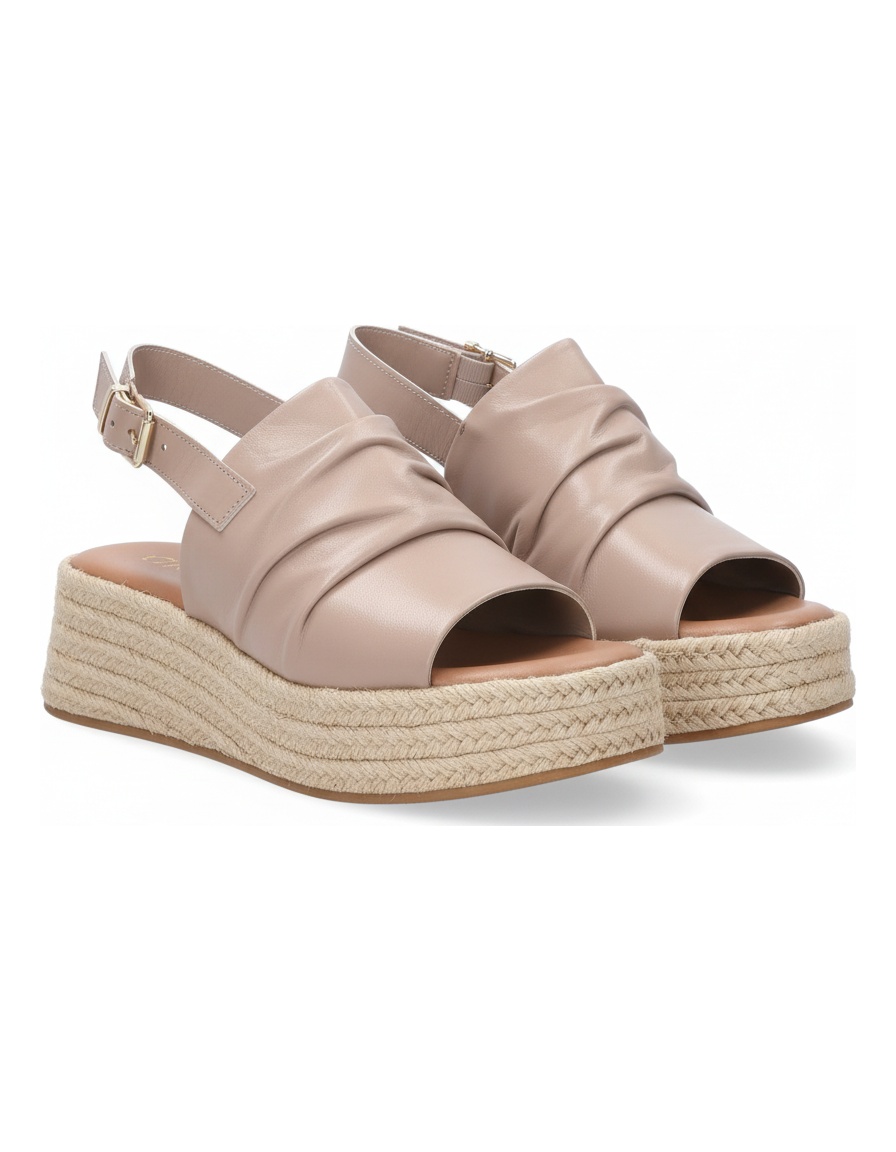 Beige Ruched Platform Espadrille Sandals zdjęcie 1