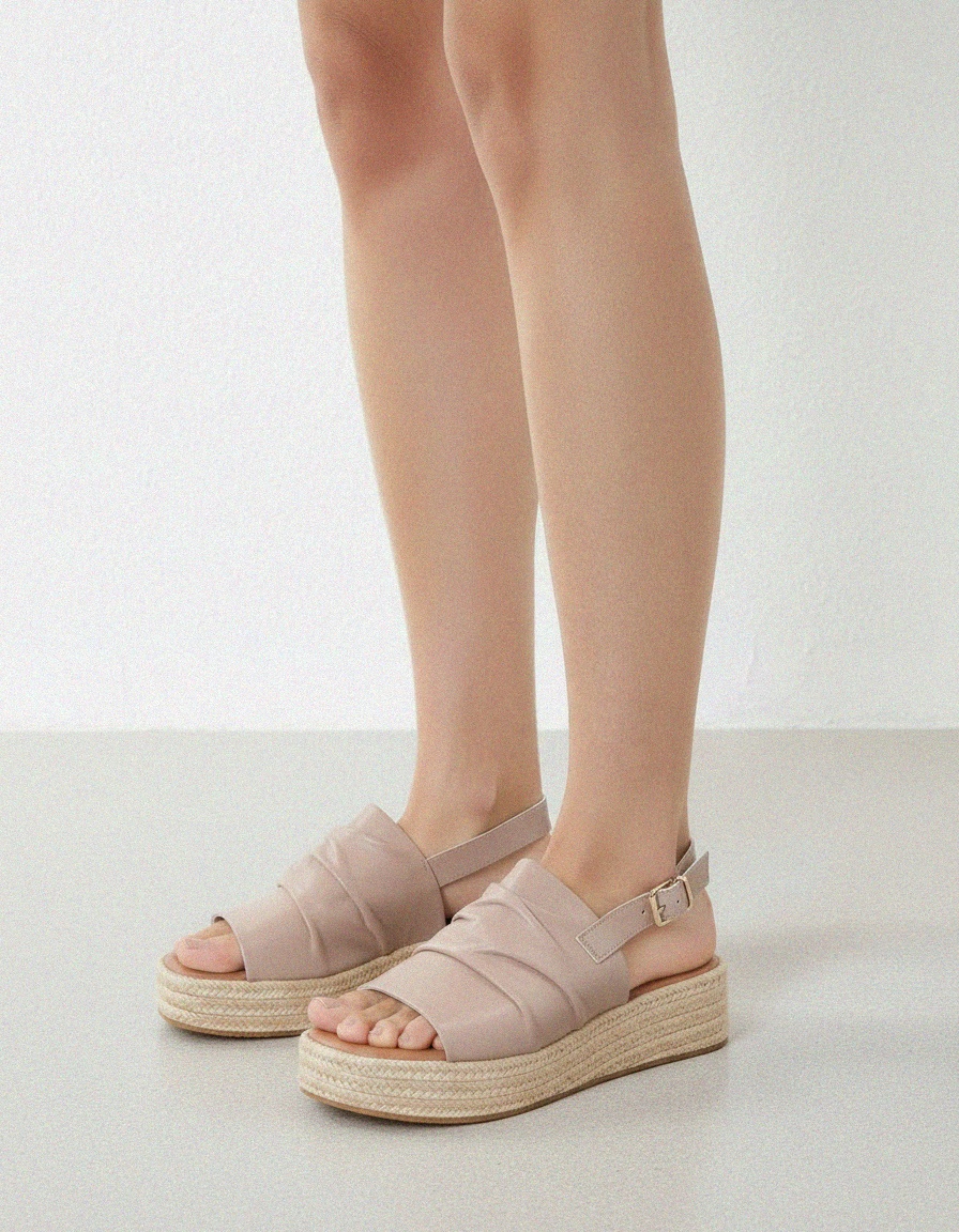 Beige Ruched Platform Espadrille Sandals zdjęcie 2