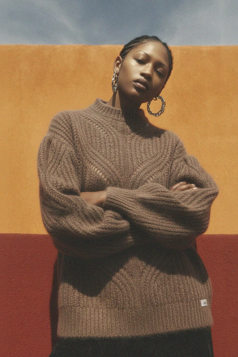 Textured Knit Sweater with Puffed Sleeves zdjęcie 4