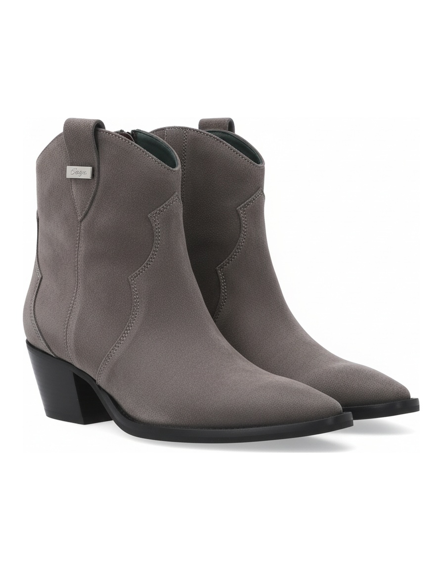 Grey Suede Pointed Toe Ankle Boots with Block Heel zdjęcie 1