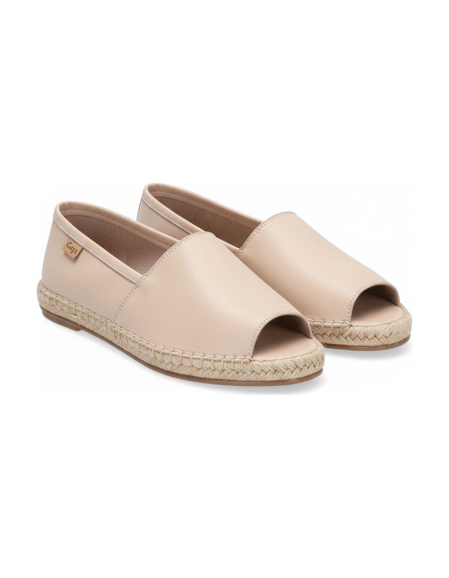 Beige Leather Peep-Toe Espadrille Sandals zdjęcie 1