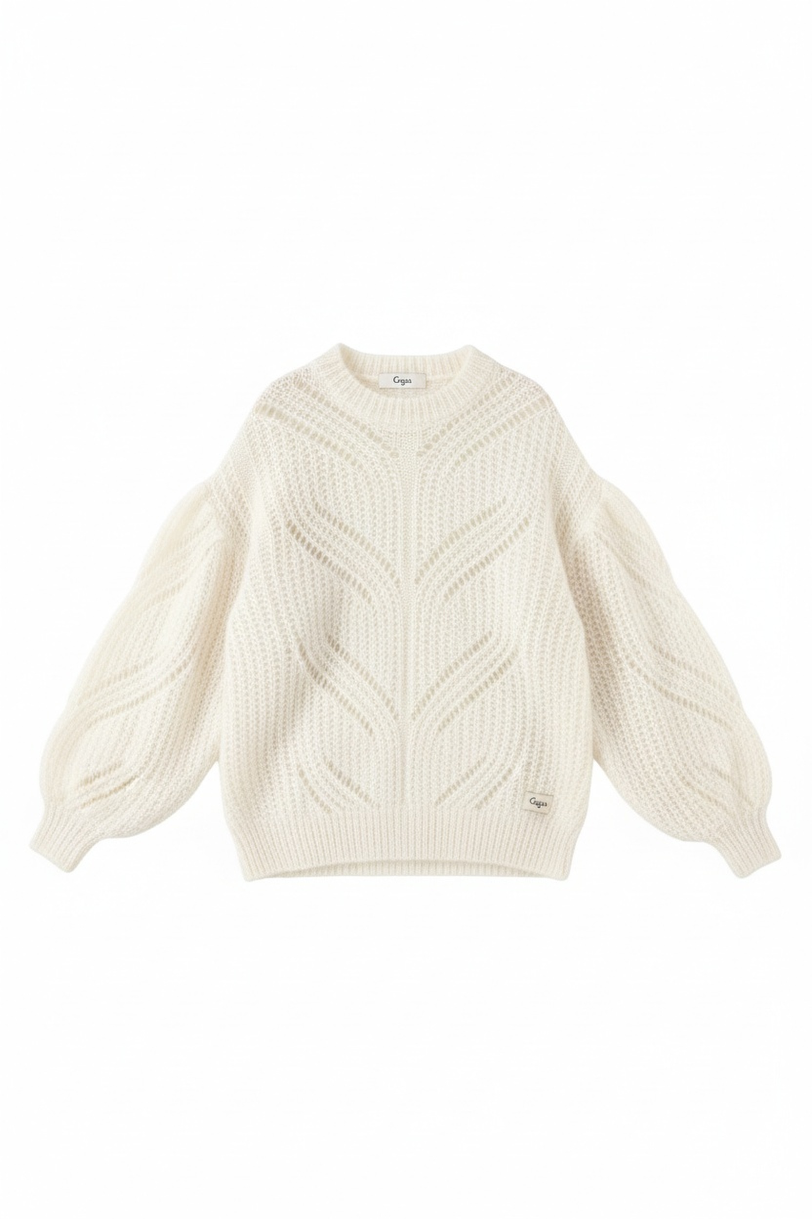 White Open-Knit Sweater with Voluminous Sleeves zdjęcie 1