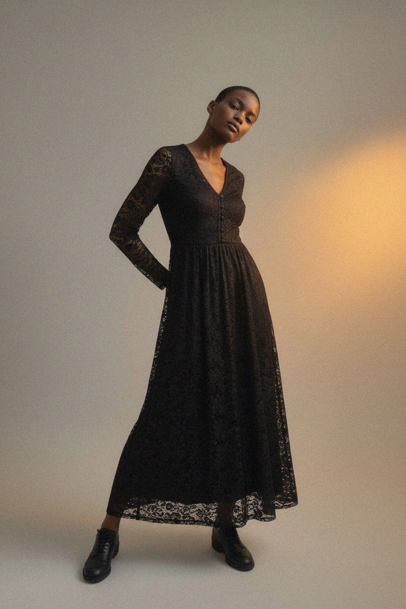 Elegant Black Lace Maxi Dress zdjęcie 4