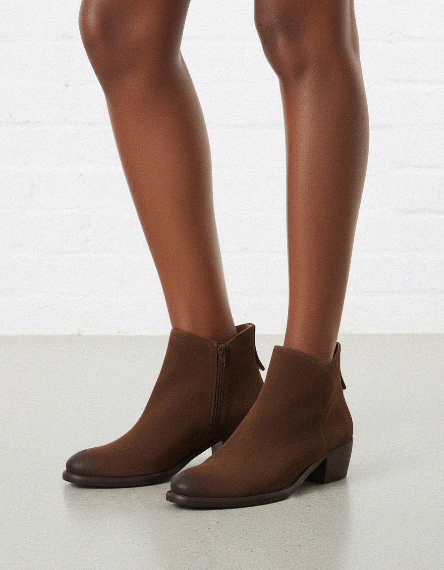 Classic Brown Suede Ankle Boot with Back Zipper zdjęcie 2