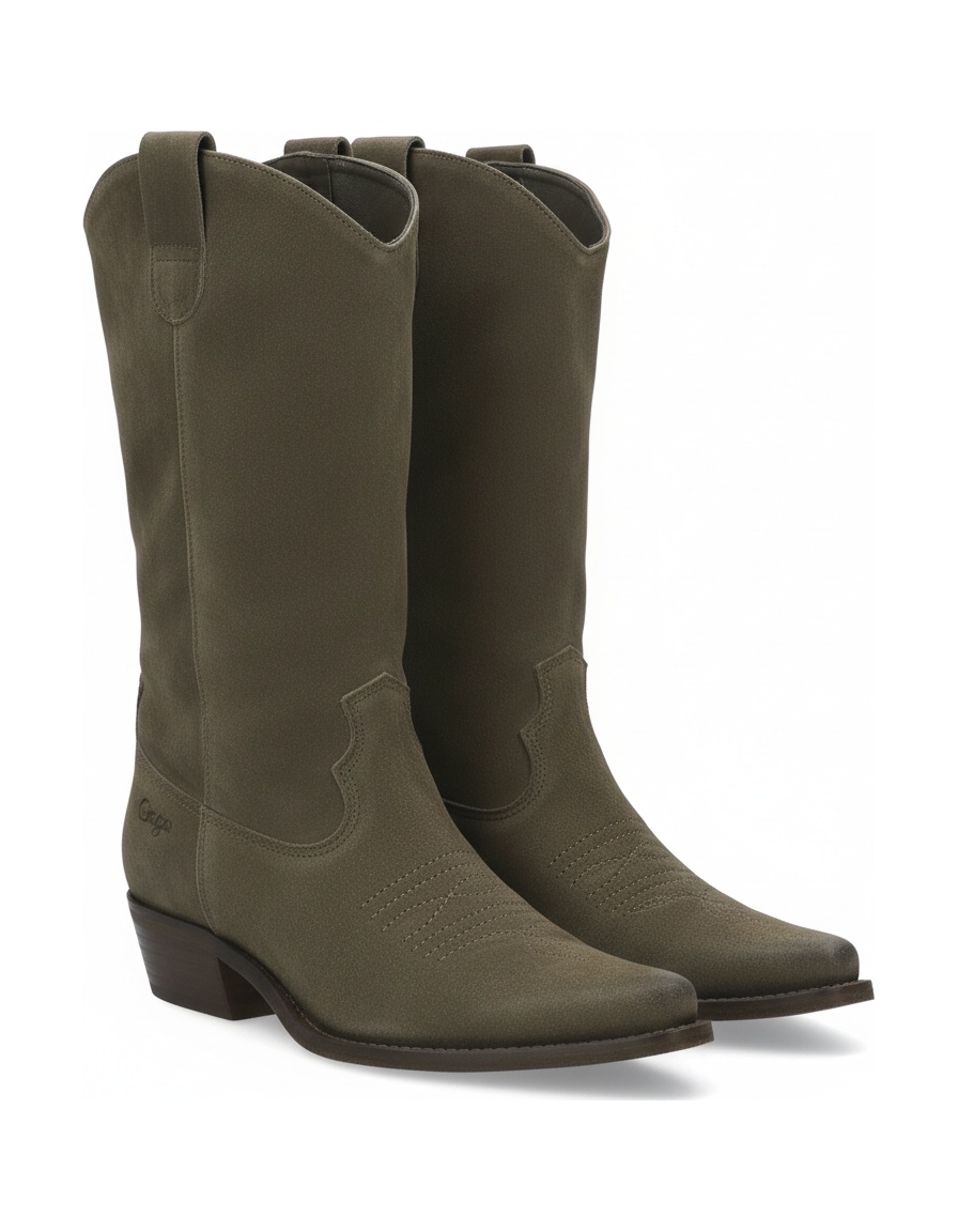 Olive Suede Western Boots with Pointed Toe zdjęcie 1