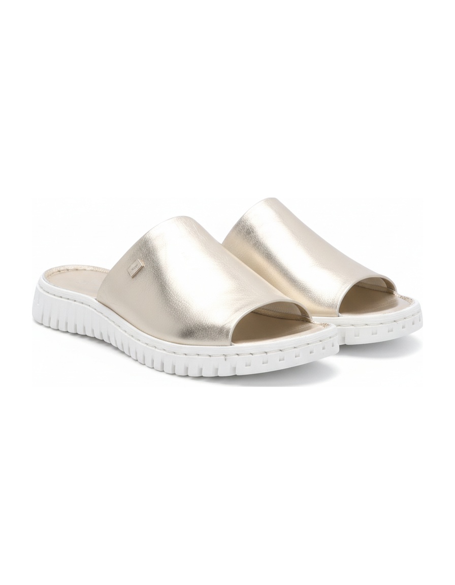 Gold Metallic Slide Sandals with White Platform Sole zdjęcie 1