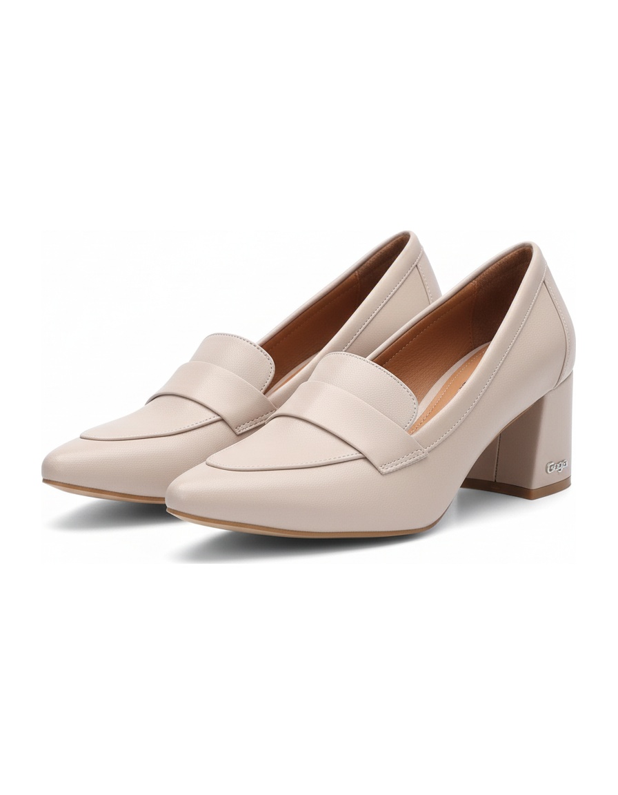Chic Beige Block Heel Loafers zdjęcie 1
