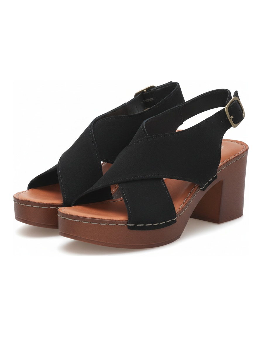 Black Suede Block Heel Platform Sandals zdjęcie 1