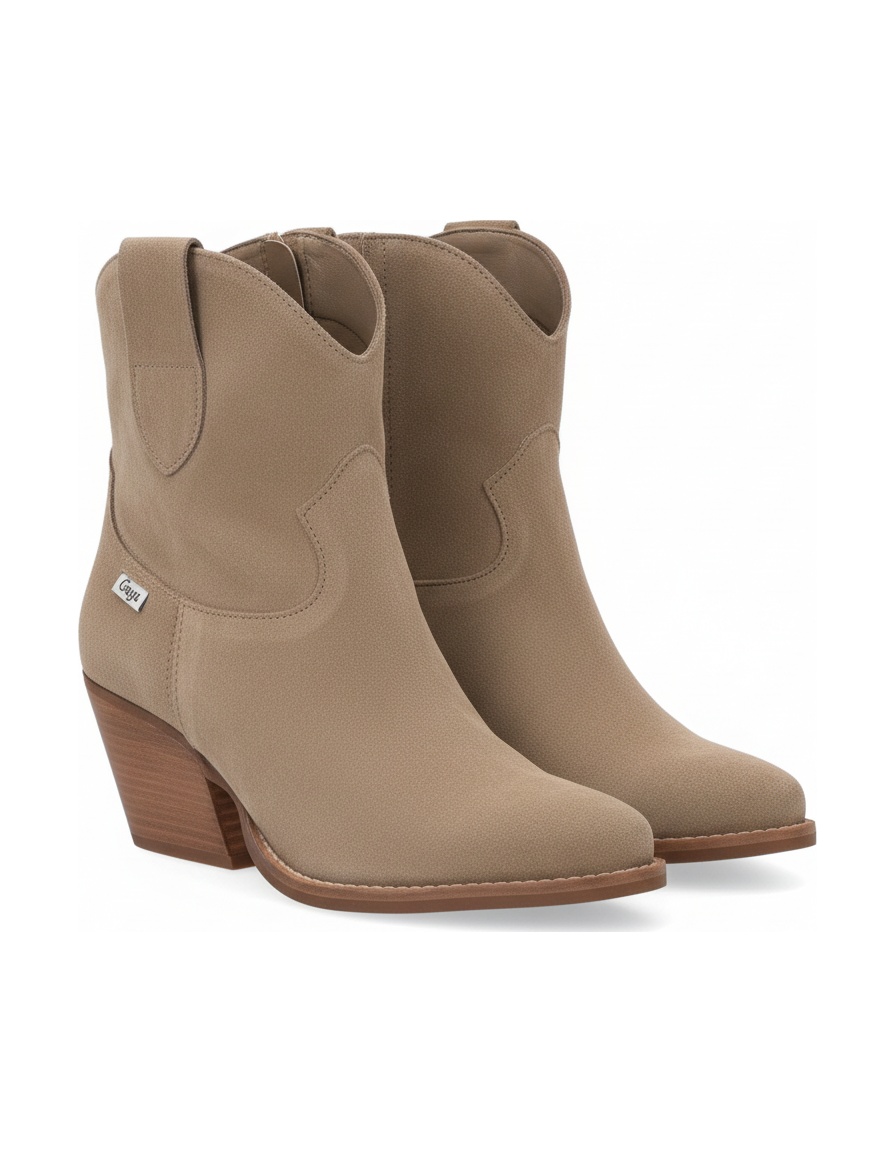 Beige Suede Western Ankle Boots with Block Heel zdjęcie 1