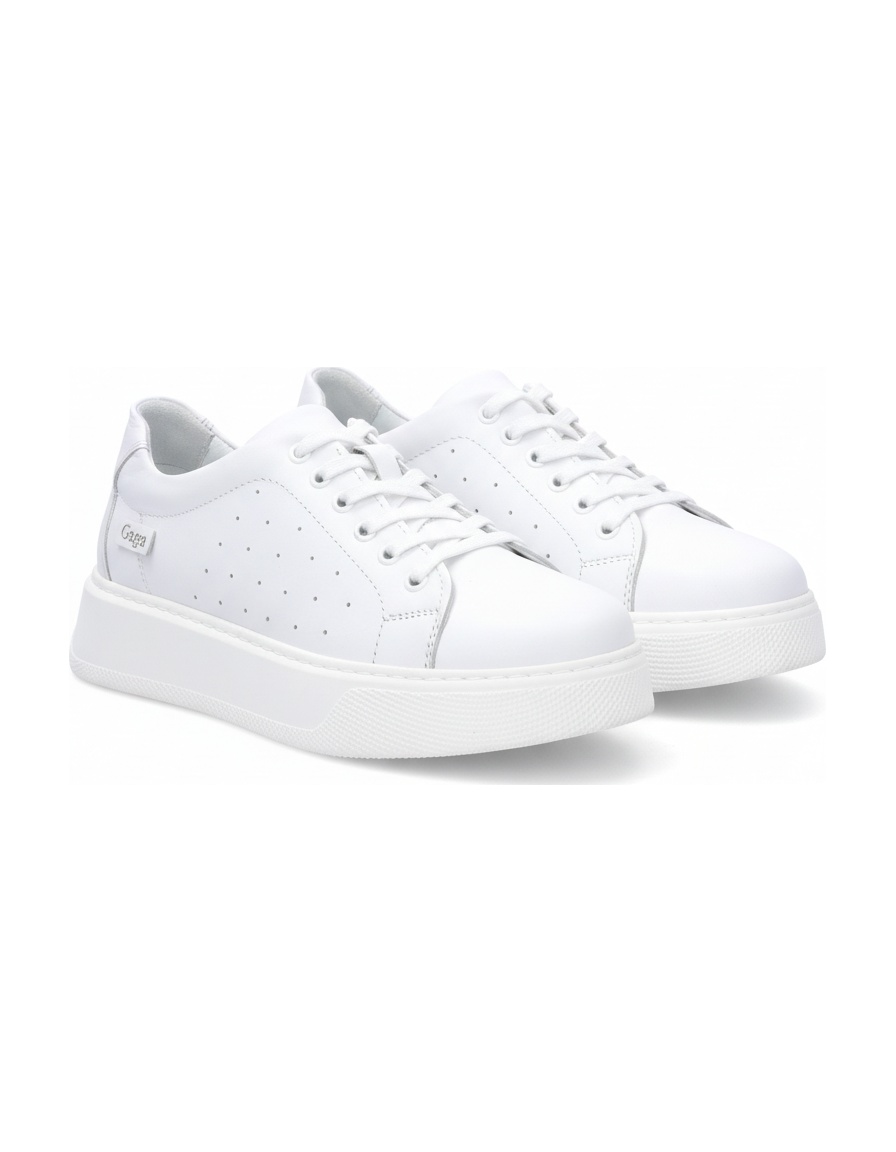 White Perforated Platform Lace-Up Sneakers zdjęcie 1