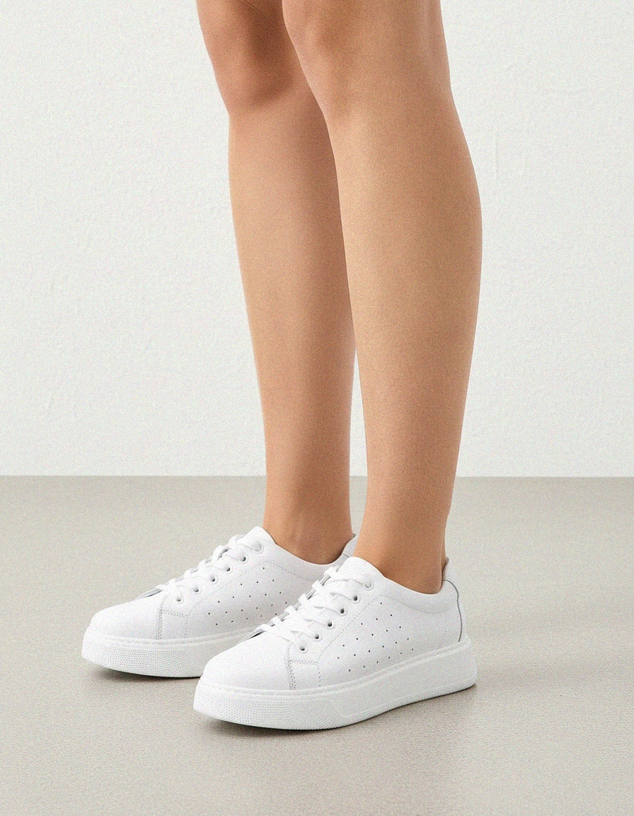 White Perforated Platform Lace-Up Sneakers zdjęcie 2