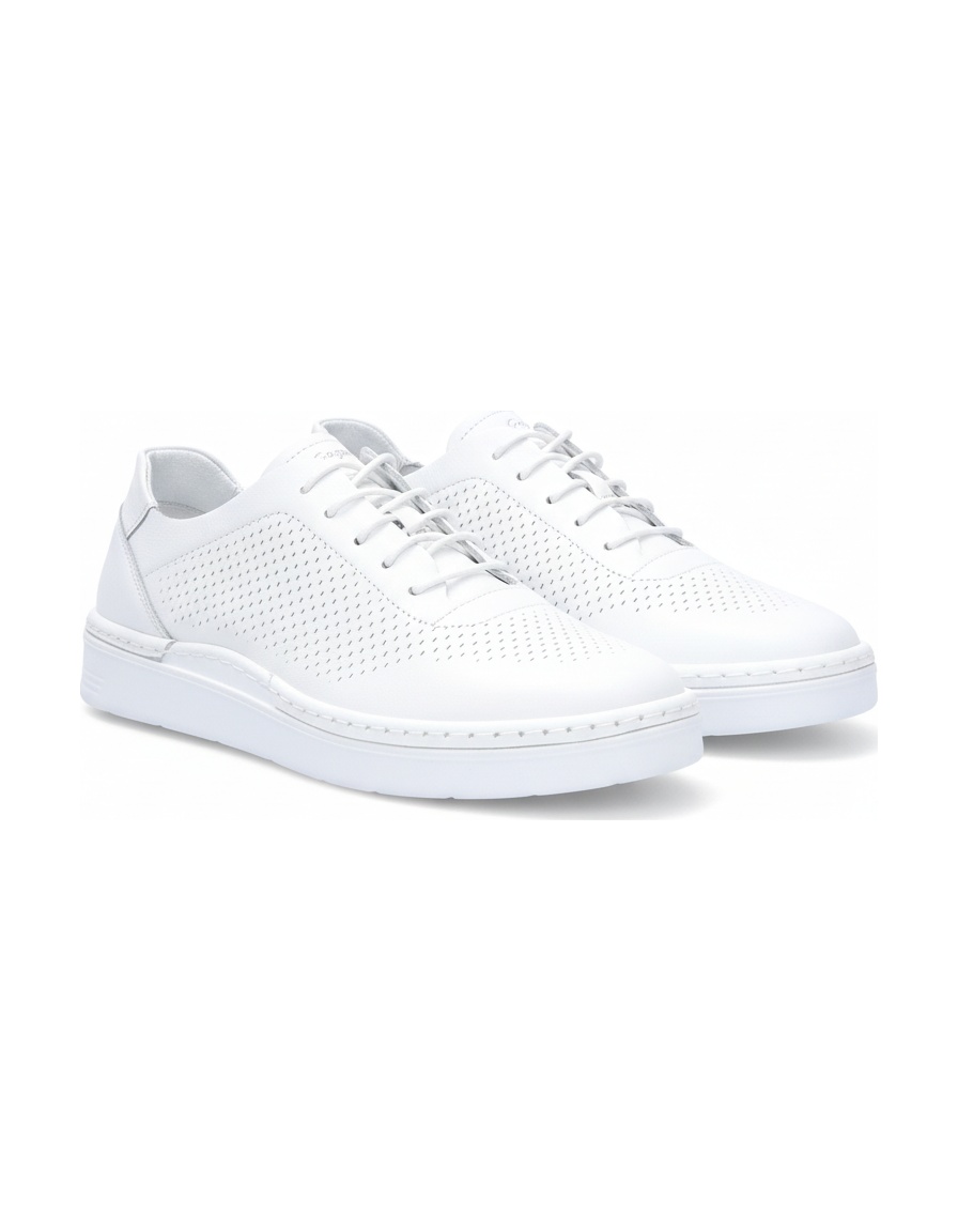 White Perforated Leather Lace-Up Sneakers zdjęcie 1