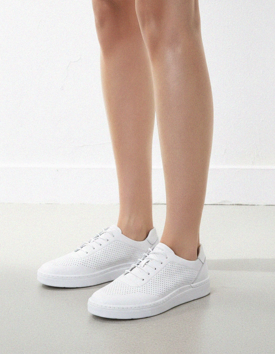 White Perforated Leather Lace-Up Sneakers zdjęcie 2