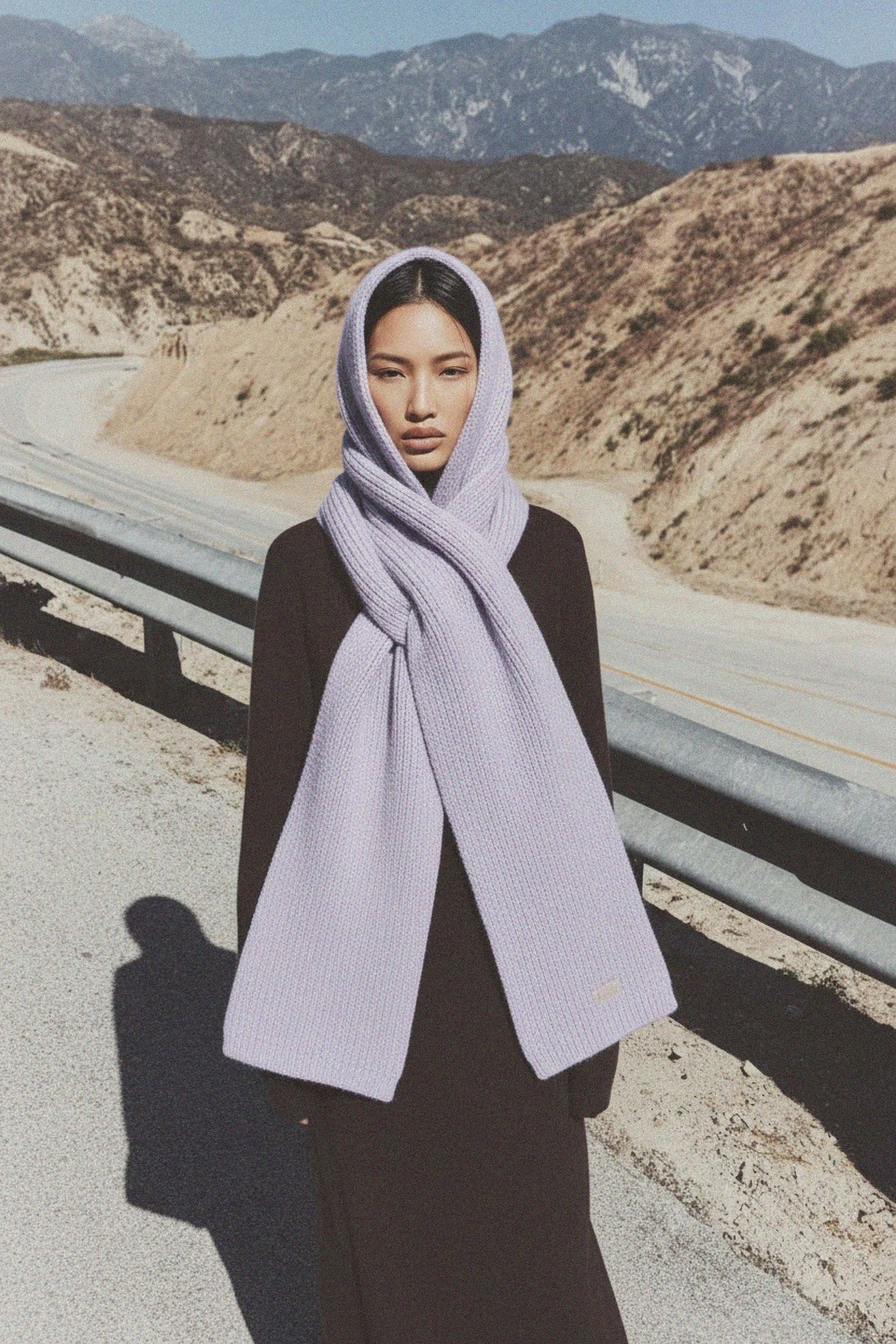 Soft Ribbed Knit Hooded Scarf - Lavender zdjęcie 2