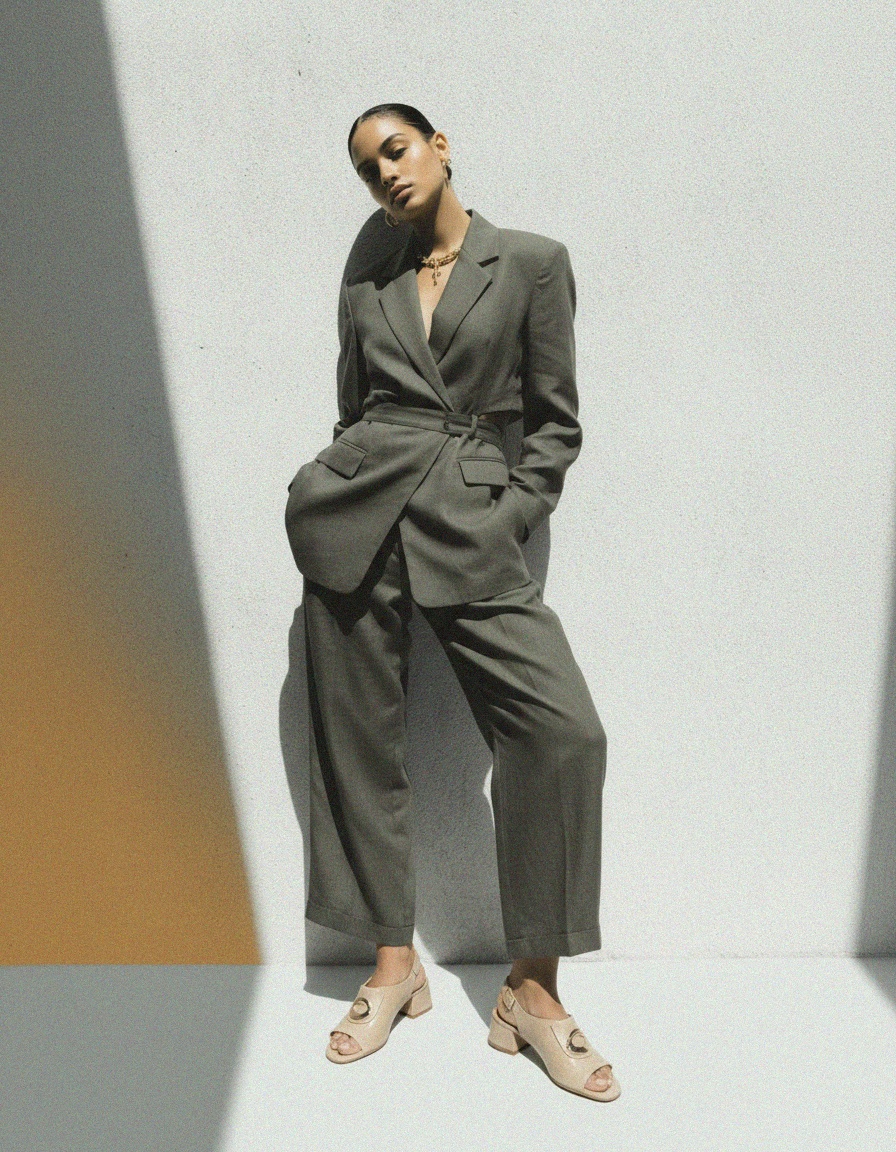 Beige Block Heel Slingback Sandals zdjęcie 3