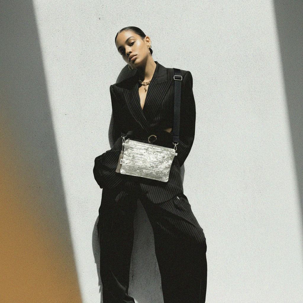 Grey Crushed Velvet Clutch Bag with Detachable Strap zdjęcie 3