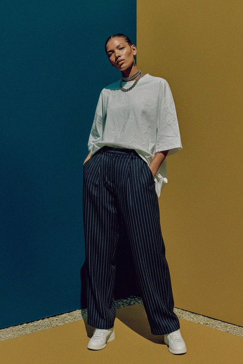 Pinstriped Pleated Regular Pants zdjęcie 3