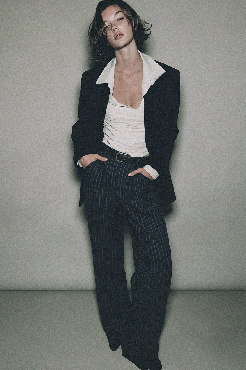 Pinstriped Pleated Regular Pants zdjęcie 4