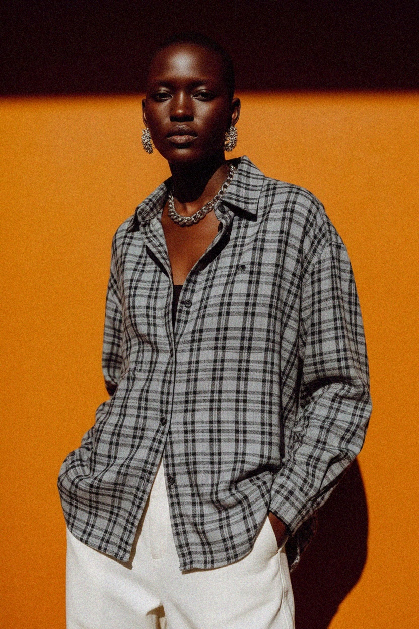 Oversized Plaid Button-Up Shirt zdjęcie 3