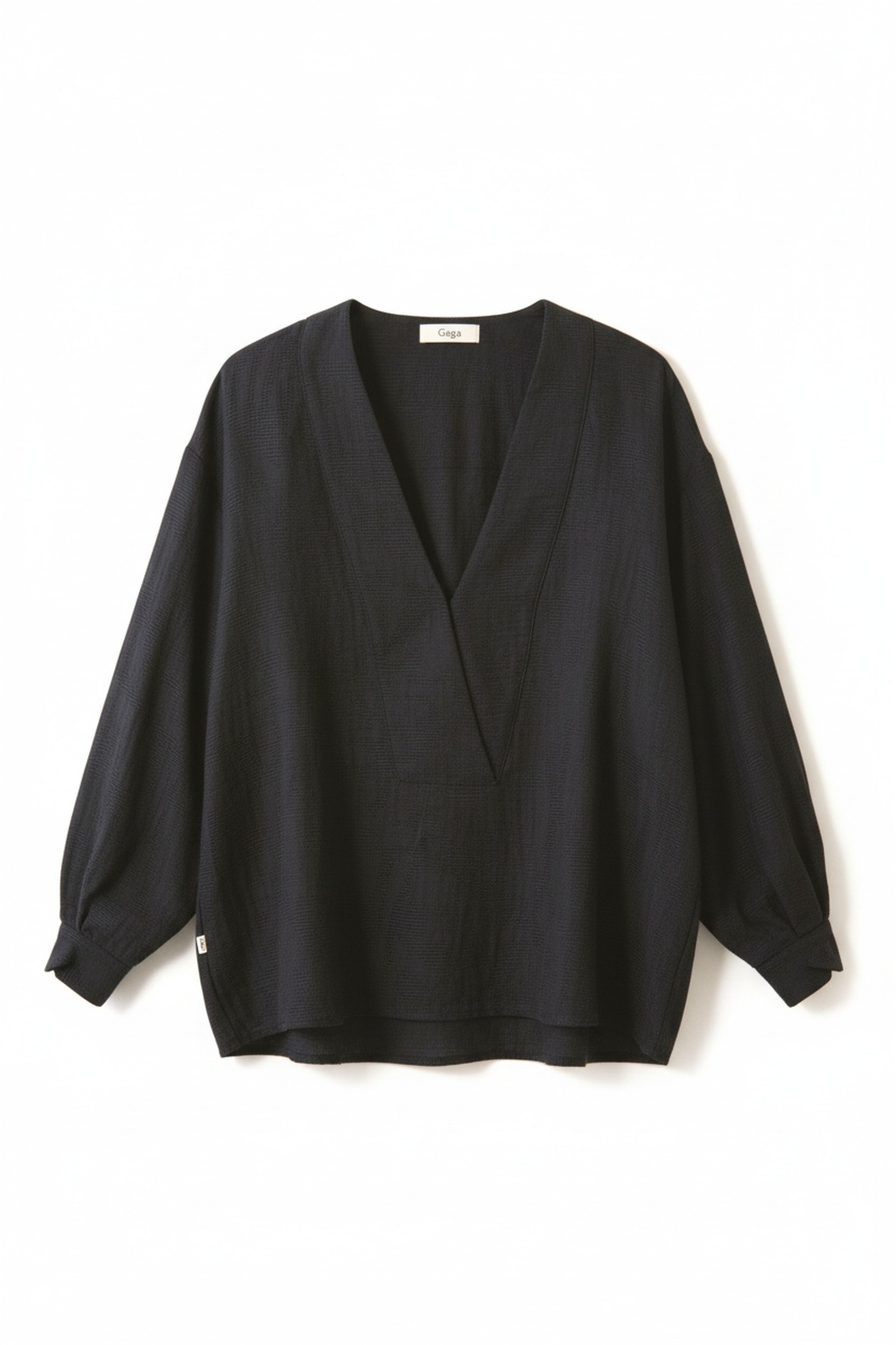 Black Oversized Textured V-Neck Blouse zdjęcie 1