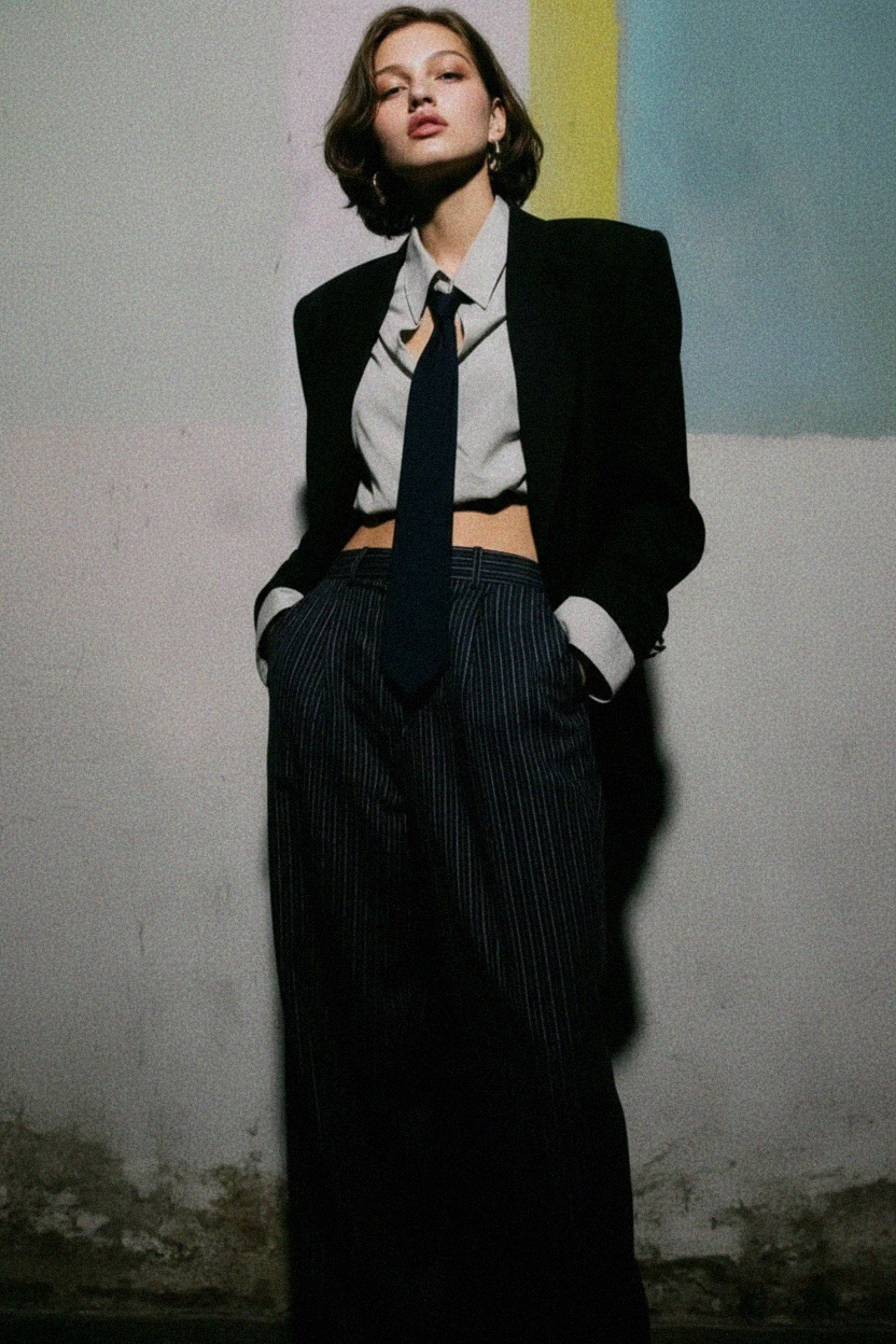 Chic Pinstripe Wide-Leg Pants zdjęcie 3