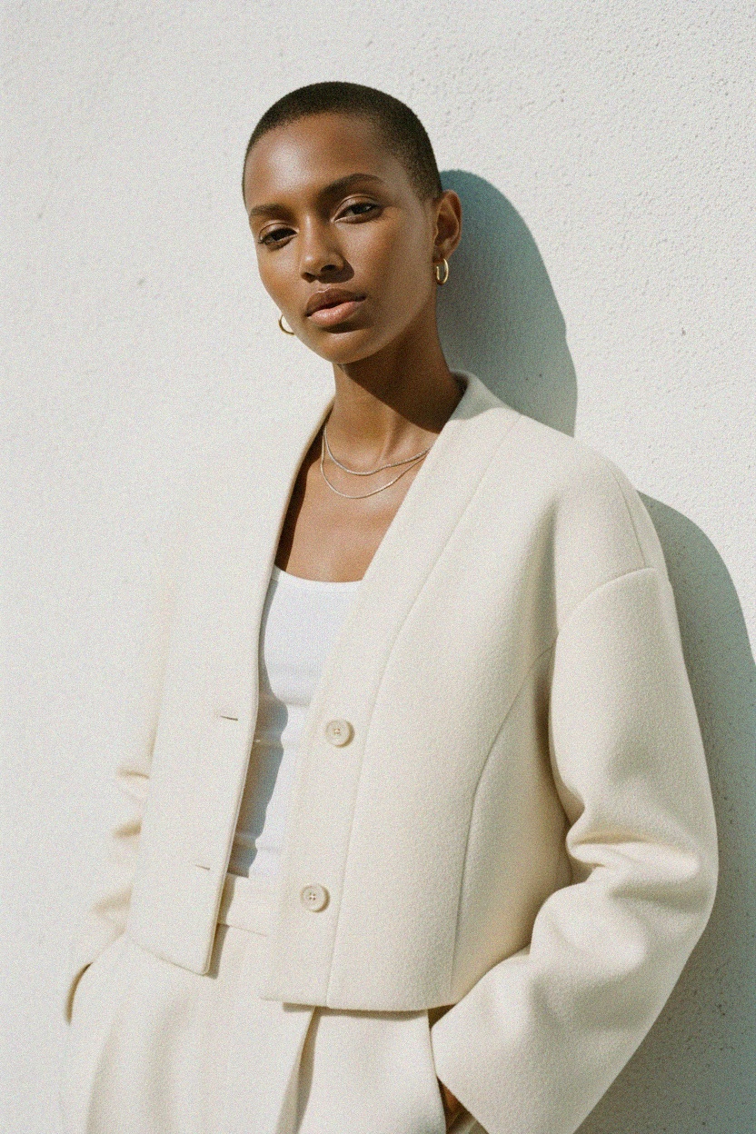 Chic Cropped Jacket with Button Detail zdjęcie 3