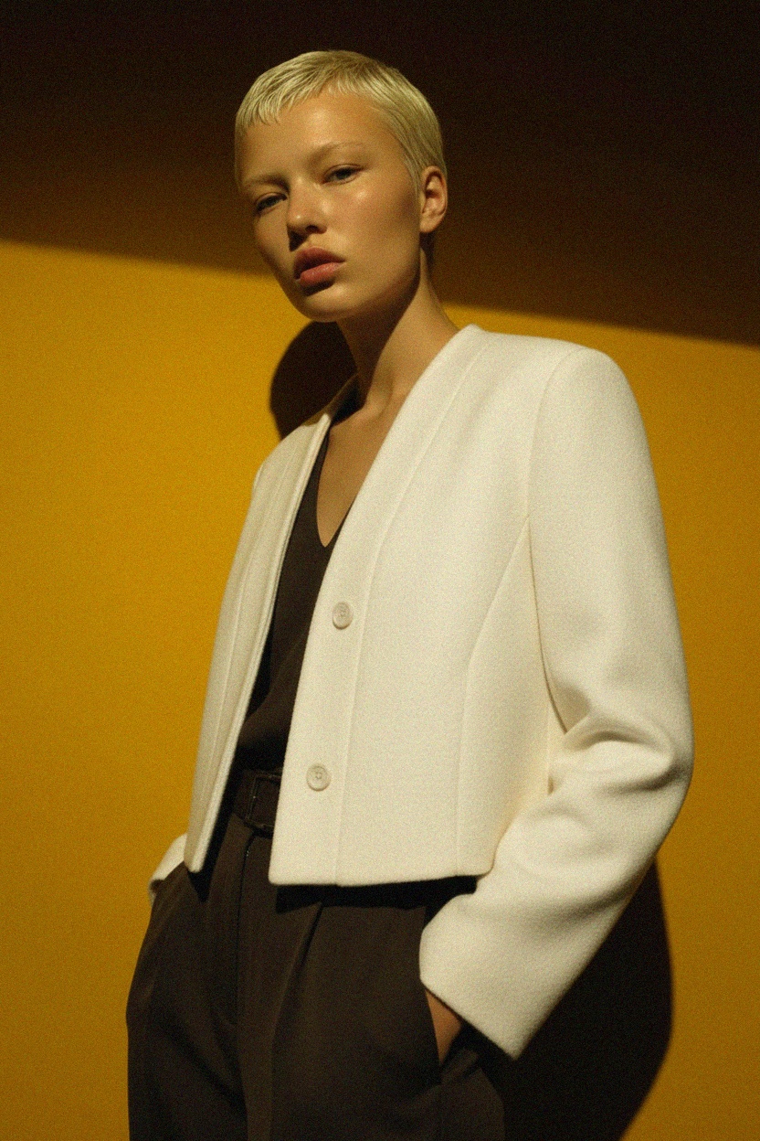 Chic Cropped Jacket with Button Detail zdjęcie 4