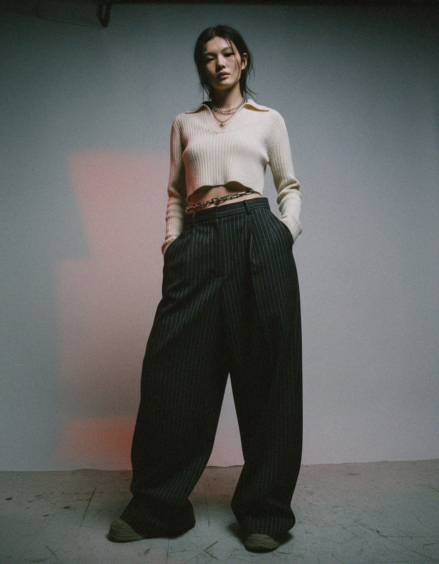 Oversized Pinstripe Wide-Leg Long Pants zdjęcie 4