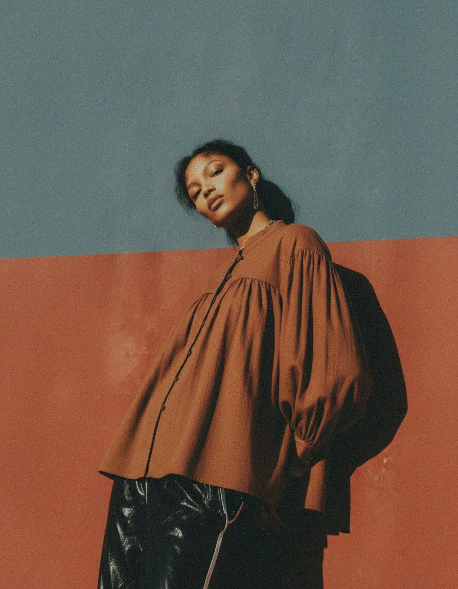 Brown Relaxed Fit Gathered Blouse zdjęcie 3