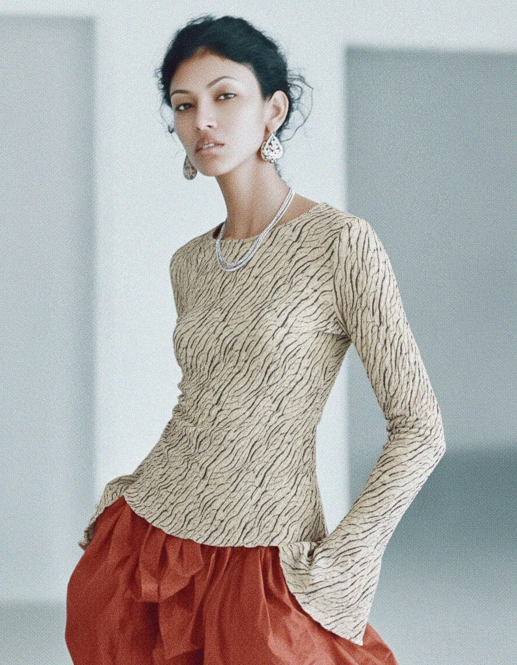 Textured Patterned Long Sleeve Blouse zdjęcie 2