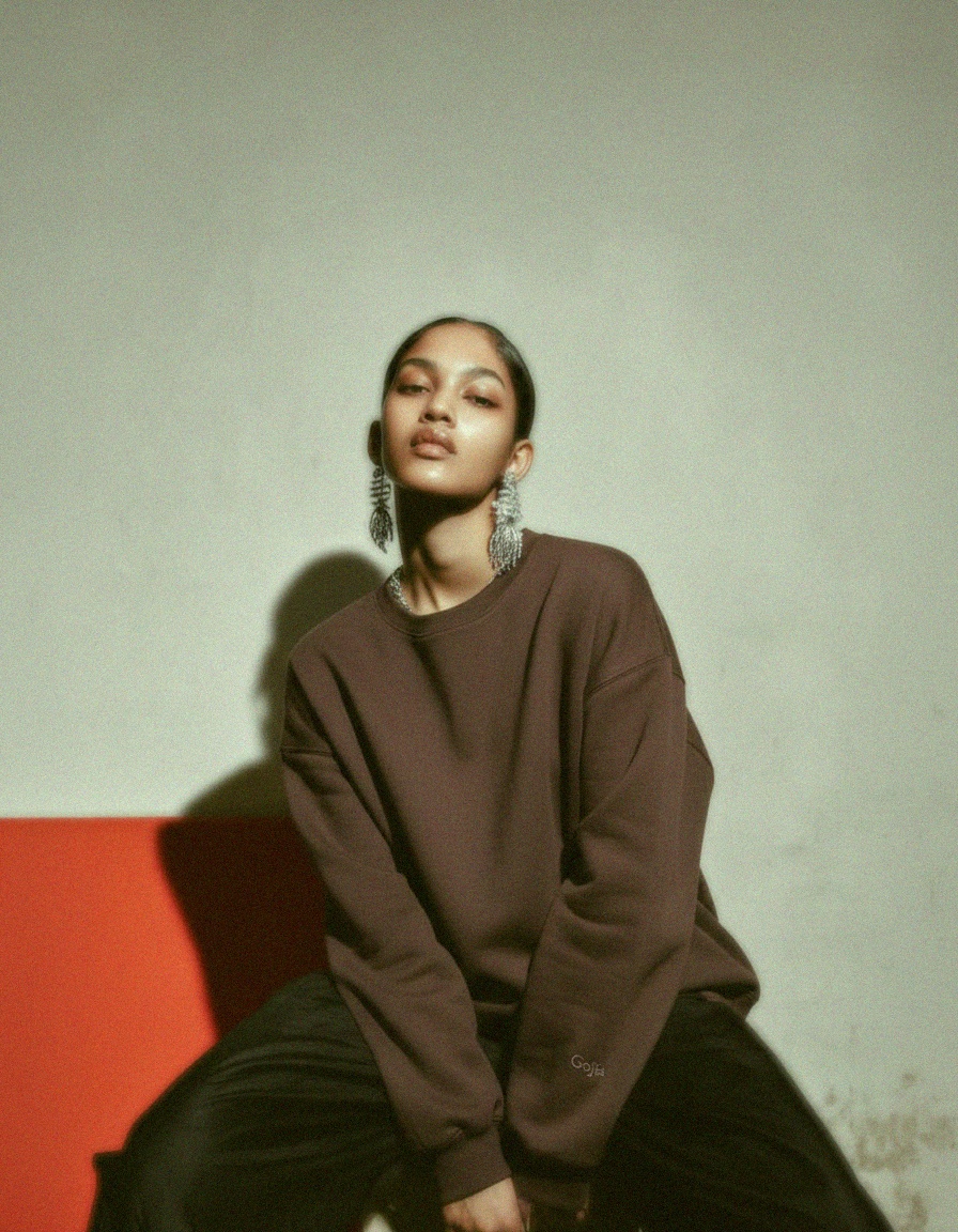 Brown Oversized Crew Neck Sweatshirt zdjęcie 4