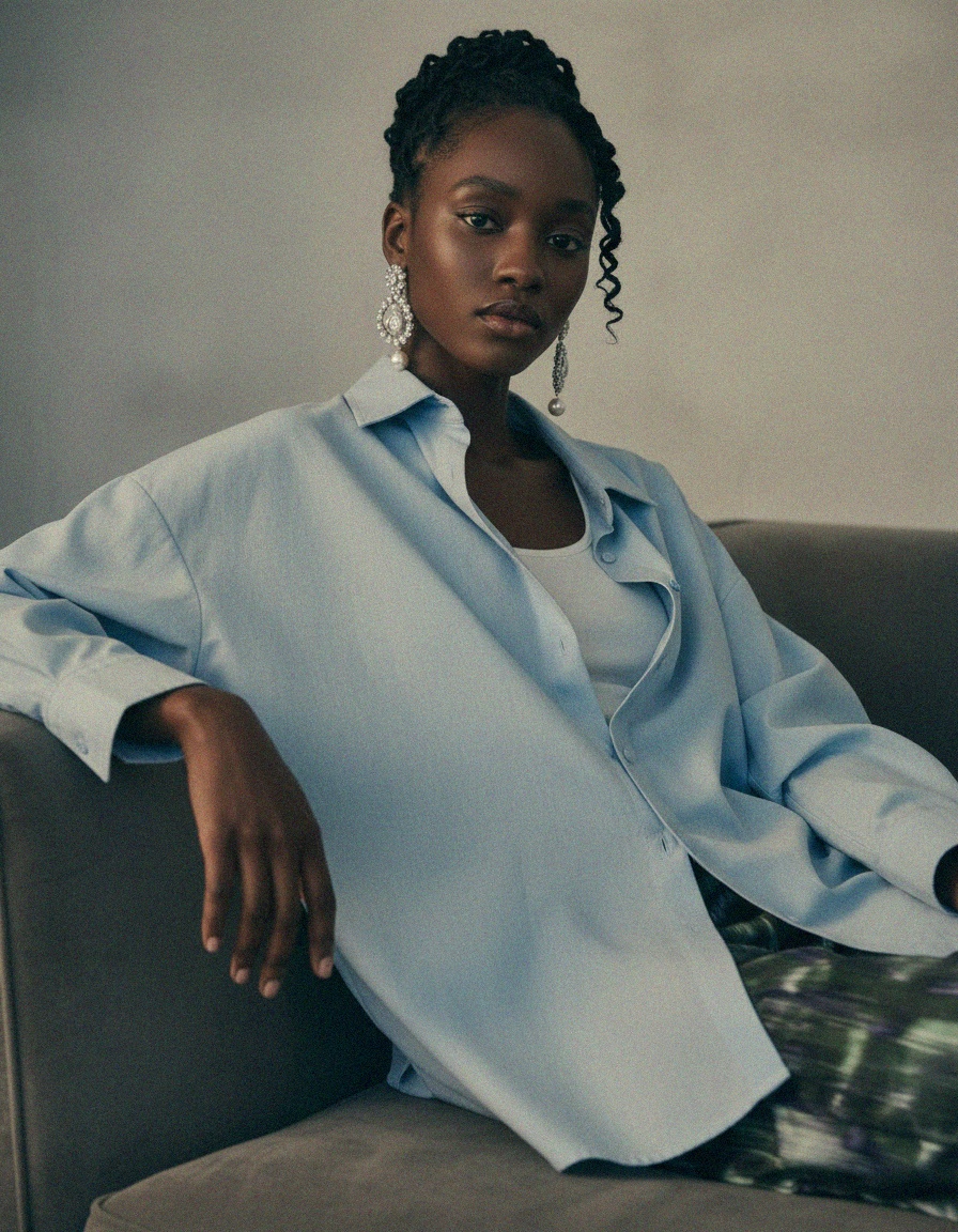 Oversized Light Blue Button-Up Shirt zdjęcie 3