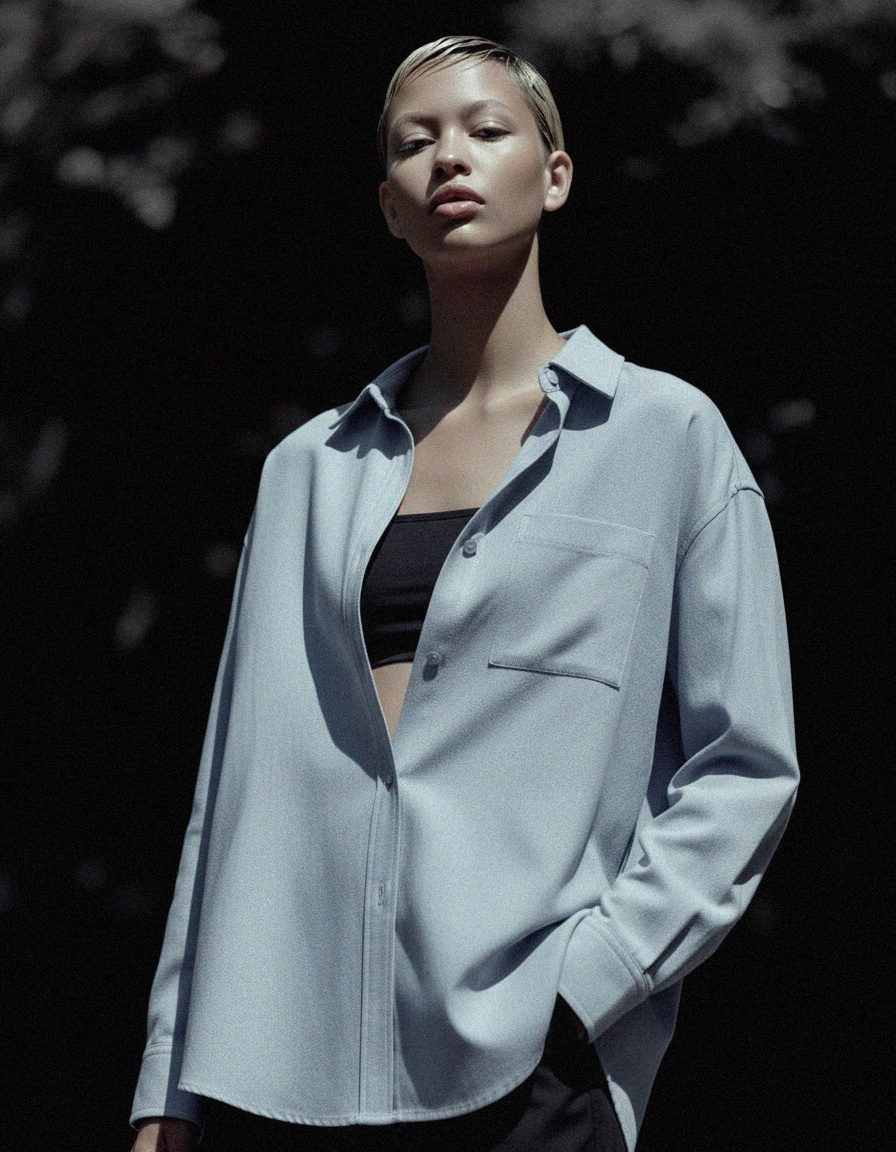 Oversized Light Blue Button-Up Shirt zdjęcie 4