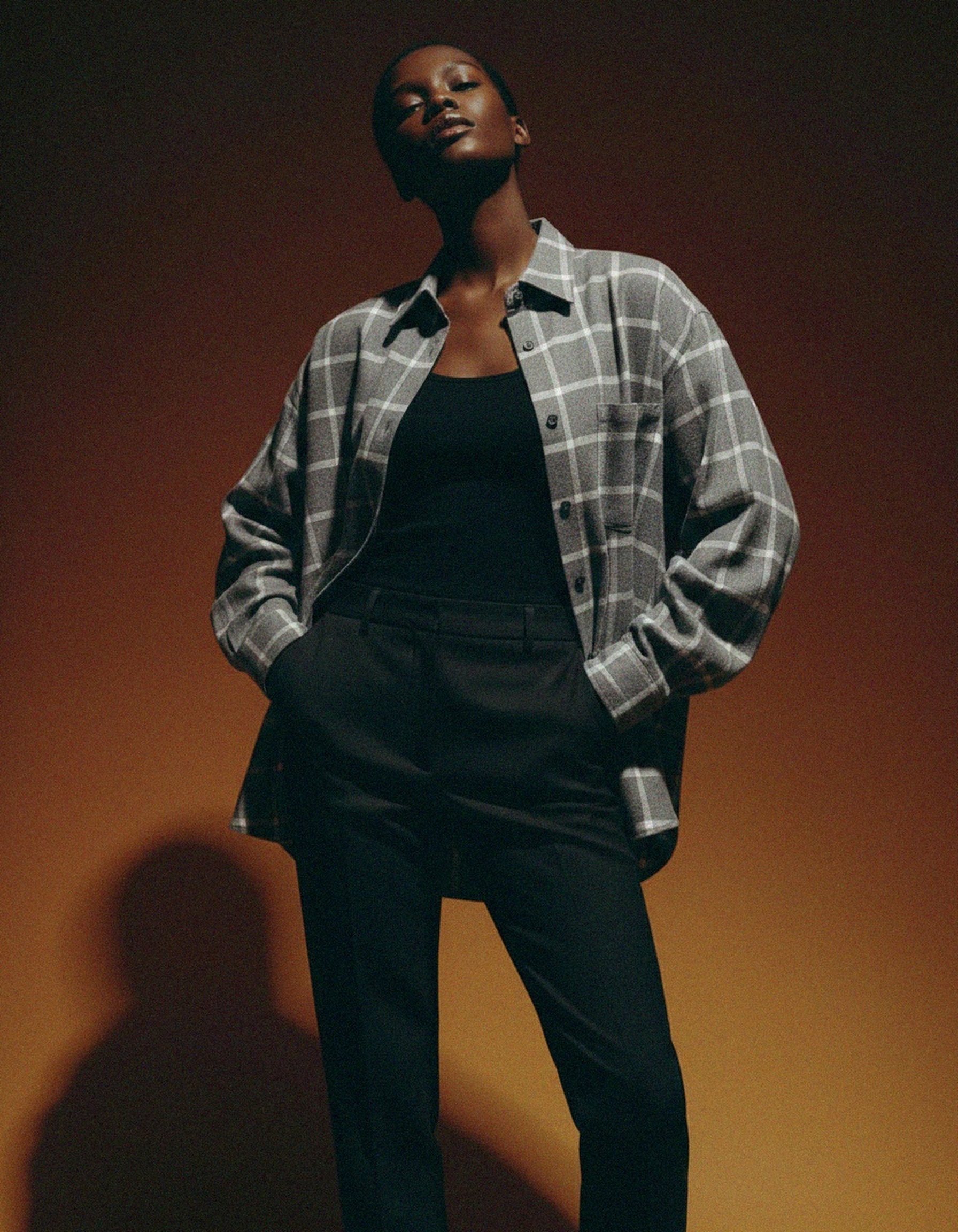 Oversized Grey Plaid Button-Up Shirt zdjęcie 2