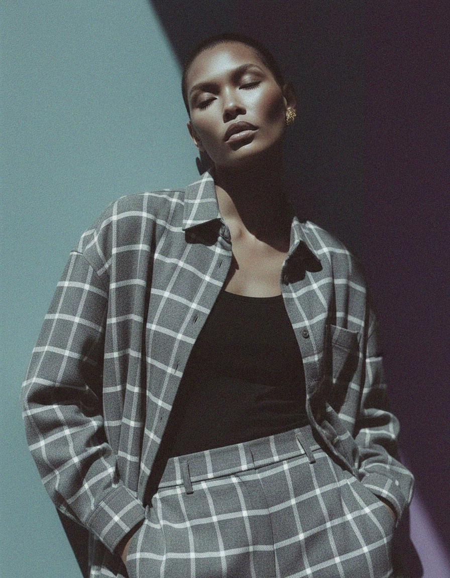 Oversized Grey Plaid Button-Up Shirt zdjęcie 3