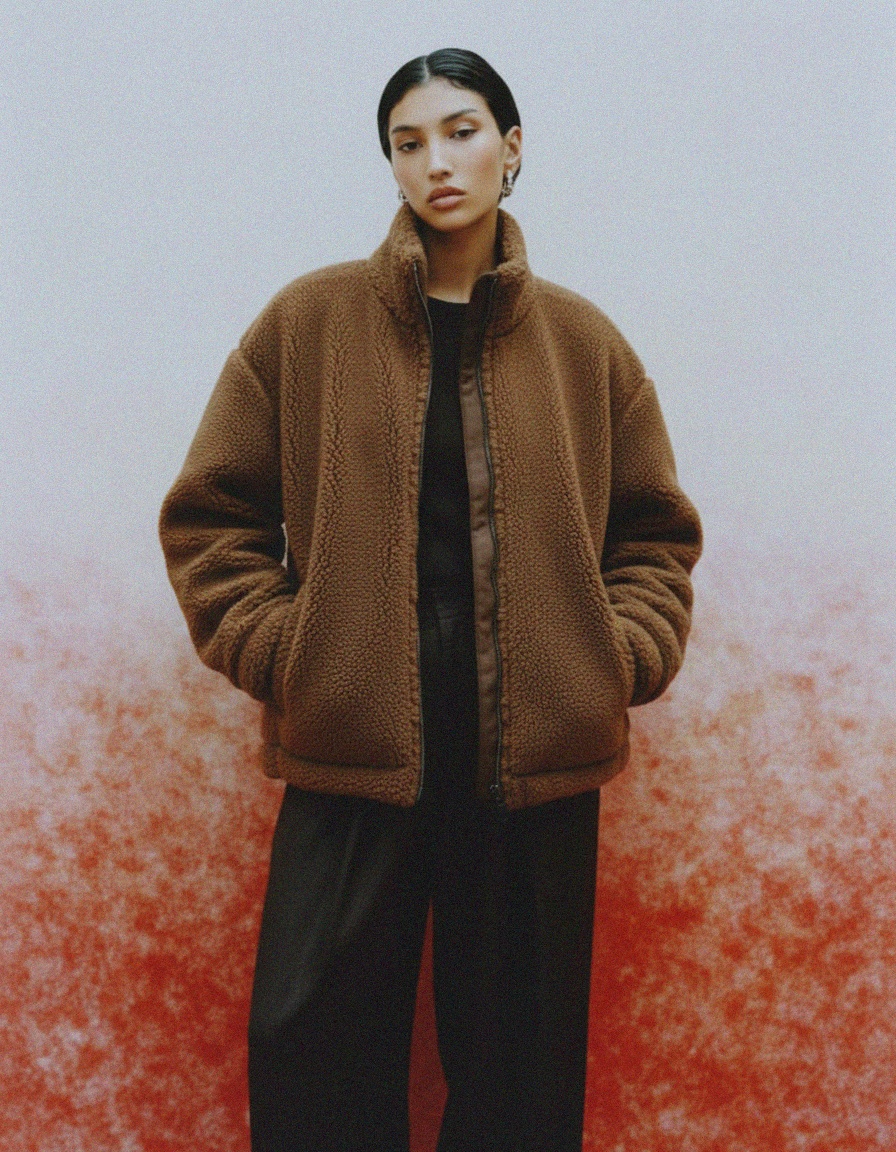 Przytulna brązowa kurtka polarowa z zamkiem błyskawicznym zdjęcie 4