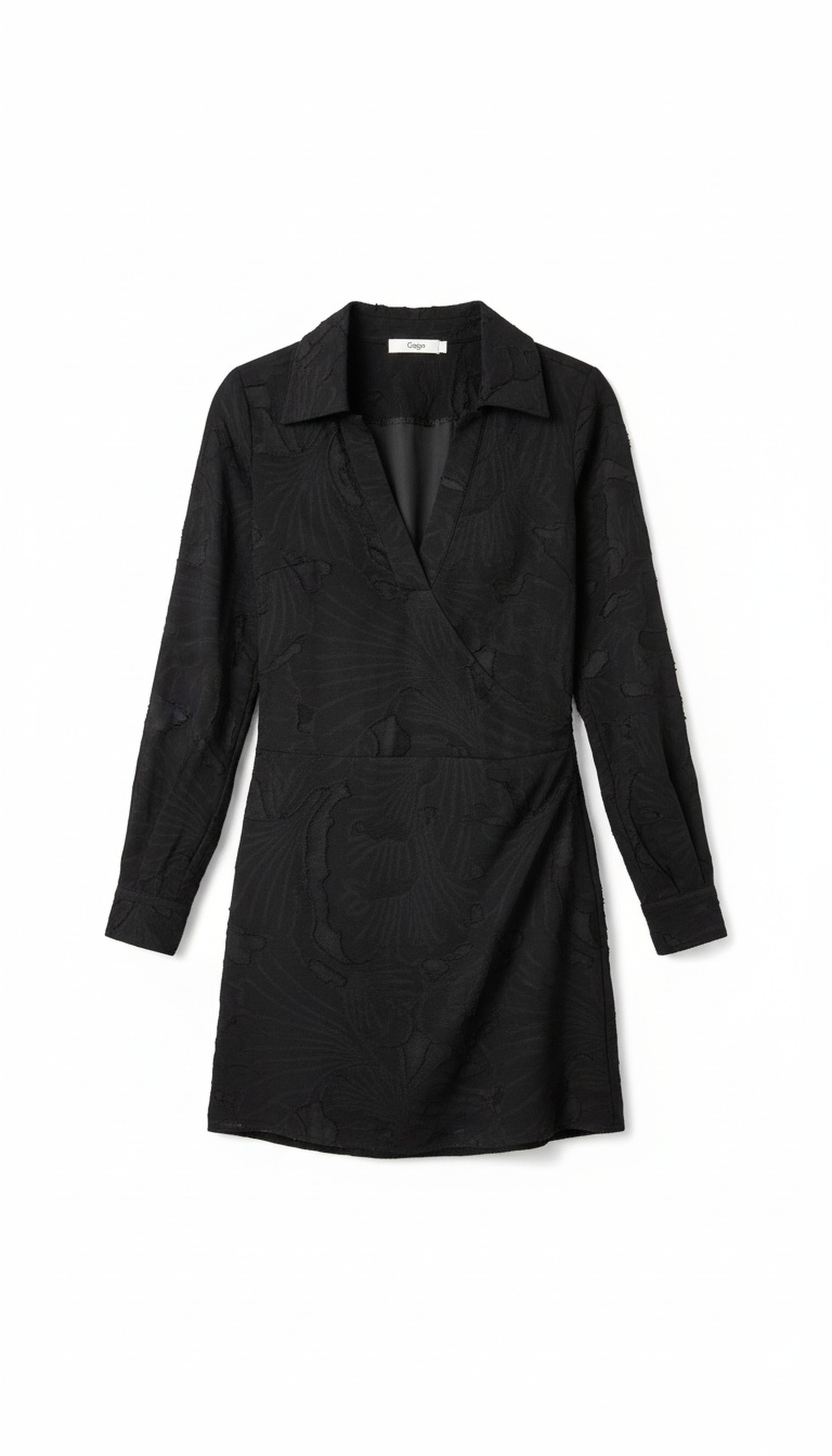 Black Textured Long Sleeve Mini Dress zdjęcie 1