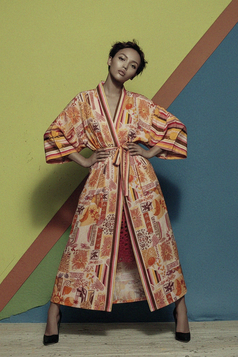 Żywe, wzorzyste, długie kimono narzutka zdjęcie 2