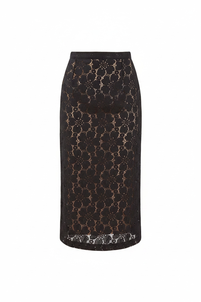 Elegant Black Lace Midi Skirt zdjęcie 1