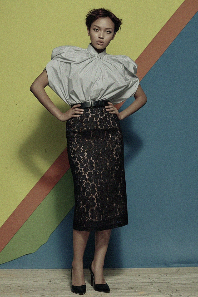 Elegant Black Lace Midi Skirt zdjęcie 2