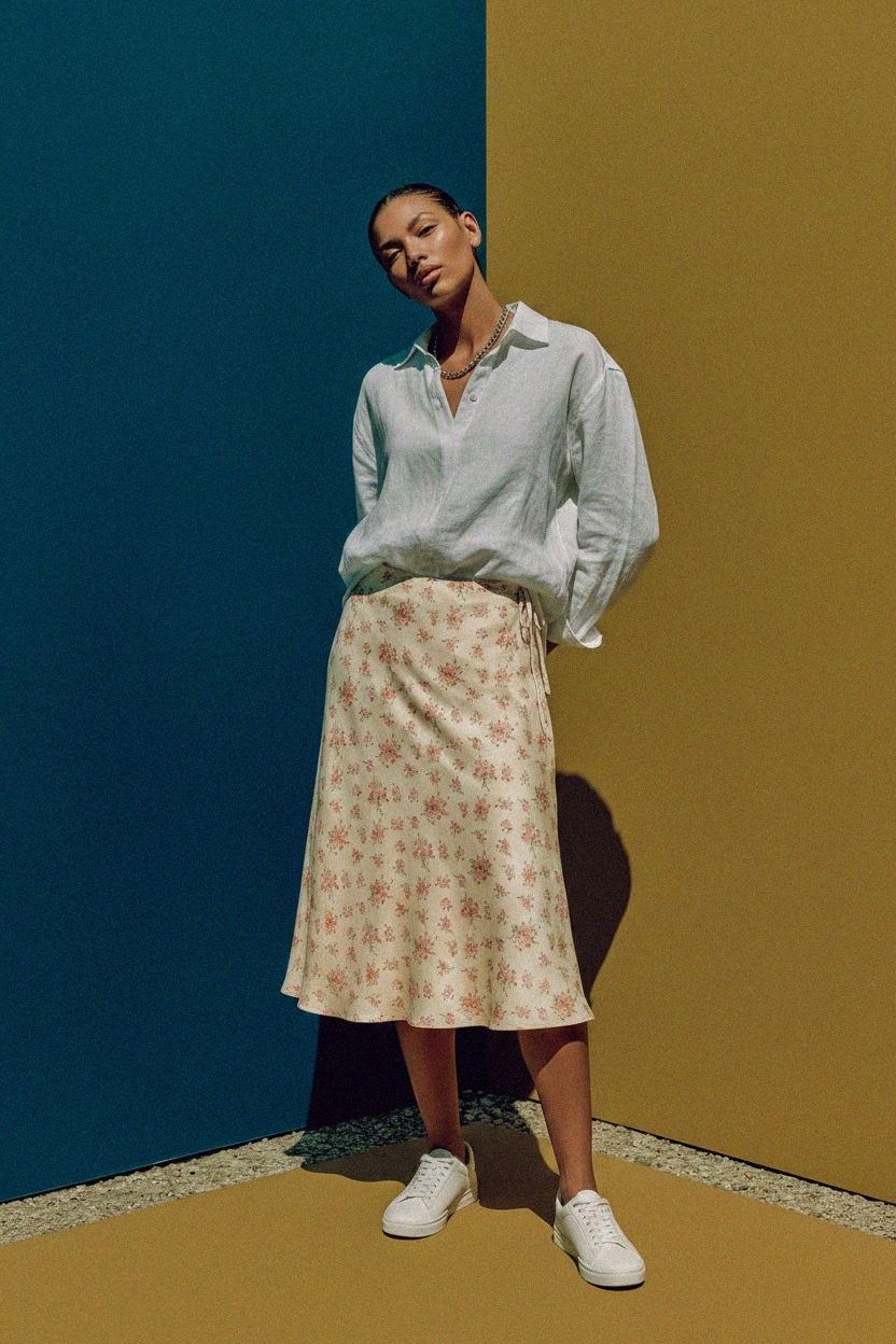 Elegant Floral Print Midi Skirt zdjęcie 2