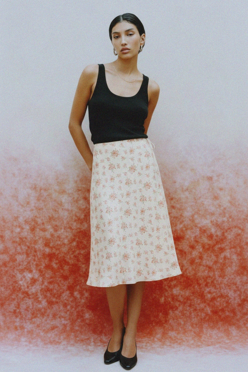 Elegant Floral Print Midi Skirt zdjęcie 3