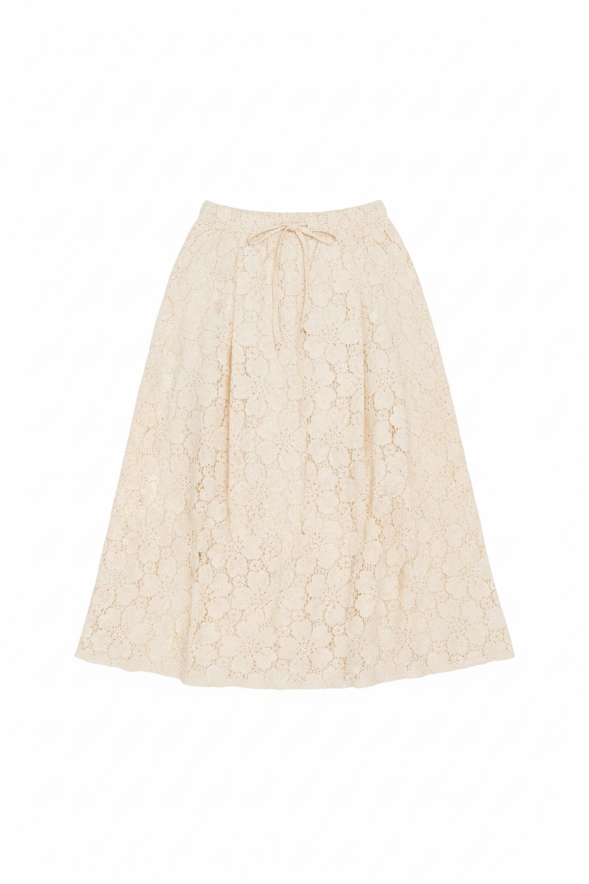 Beige Crochet Lace Midi Skirt zdjęcie 1