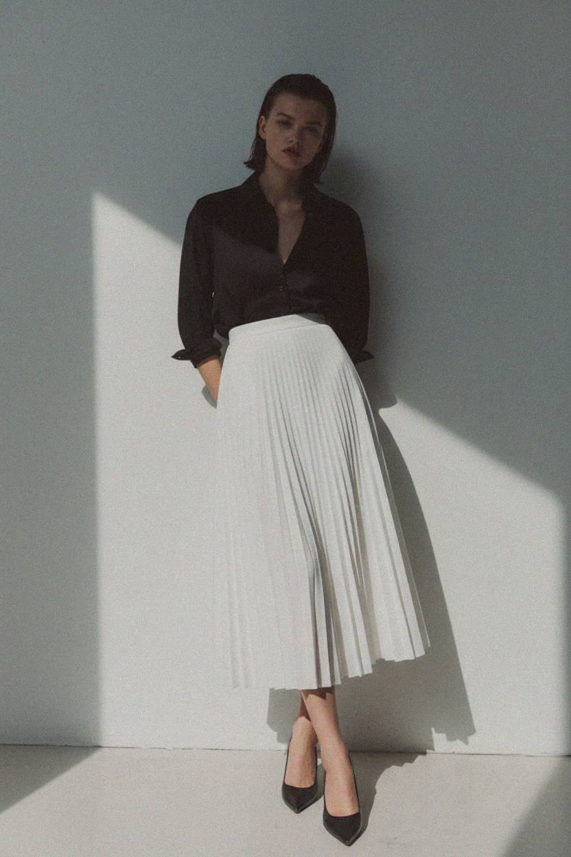 Elegant White Pleated Midi Skirt zdjęcie 2