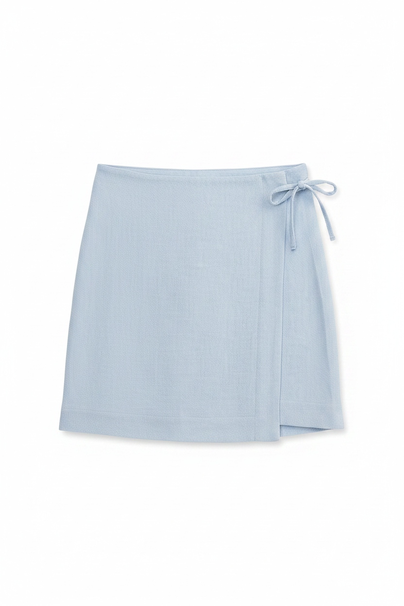 Light Blue Textured Wrap Mini Skirt zdjęcie 1